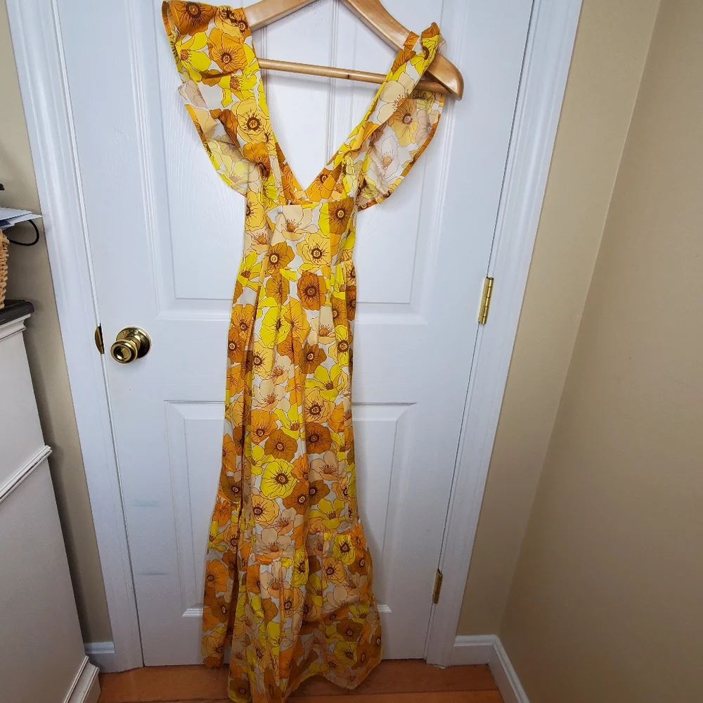 Mott50 Serena Floral Vneck Maxi Boho Dress Small Feminine Gold - Picture 4 of 9